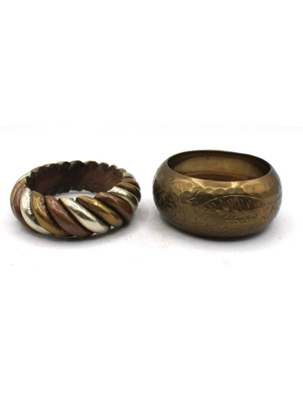 Mixed Metal Bracelets Vintage Tri‑Tone Twist Band Hammered Brass Chunky Jewelry
